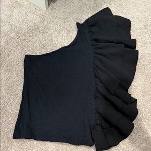 Anthropologie One Shoulder Black Ruffled Shirt